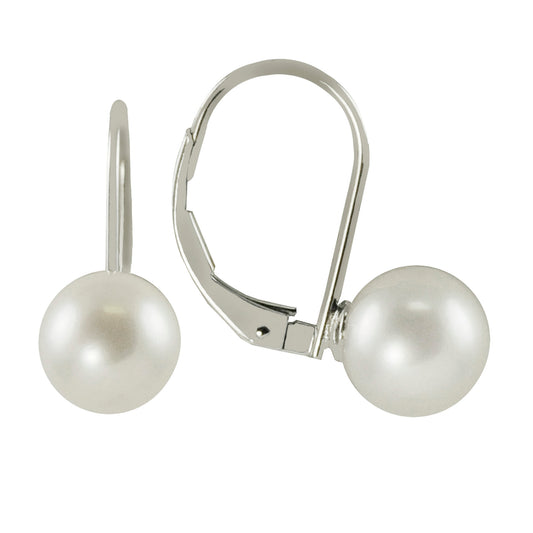 Imperial White Gold 8mm Akoya Pearl Leverback Earrings