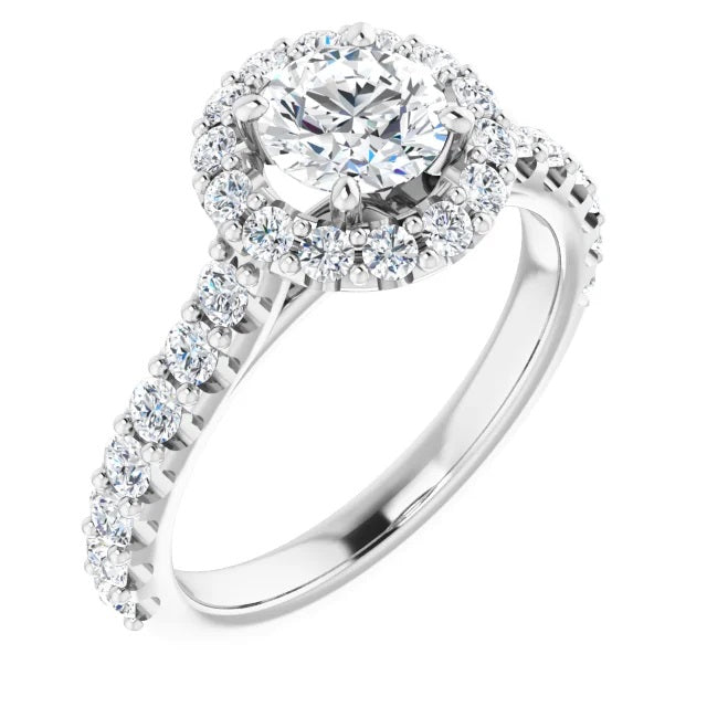 White Gold Round Halo Lab Grown Diamond Engagmenet Ring - Diamond Engagement Rings