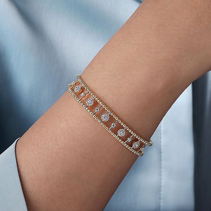 Gabriel & Co Yellow Gold Bujukan Bead Diamond Cuff - Diamond Bracelets