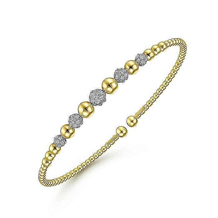 Gabriel & Co. Yellow and White Gold Bujukan Diamond Station Bangle Bracelet