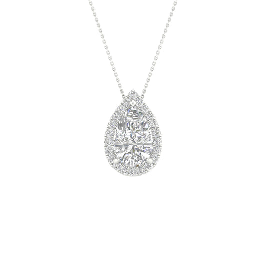 White Gold Laboratory Grown Pear Shaped Diamond Halo Pendant