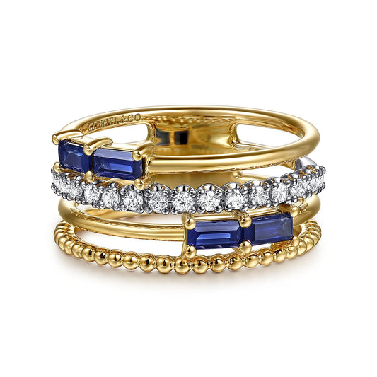 Ladies Gabriel & Co. White and Yellow Gold Diamond and Sapphire Ring