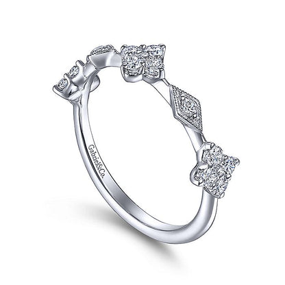 Gabriel & Co. 14 Karat White Gold Diamond Cluster Station Ring - Diamond Fashion Rings - Women's