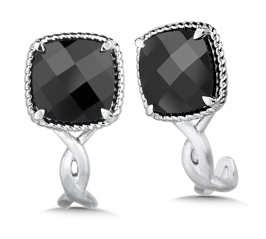 Pair of Ladies Colore|SG Sterling Silver Post Back Onyx Earrings - Colored Stone Earrings