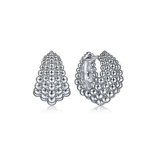 Gabriel & Co Sterling Silver 15mm Beaded Huggies - Silver Earrings