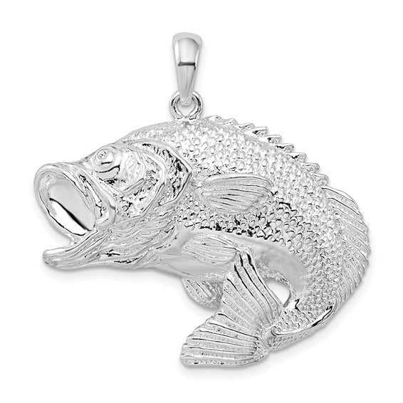 Sterling Silver Jumping Bass Fish Pendant - Silver Charms