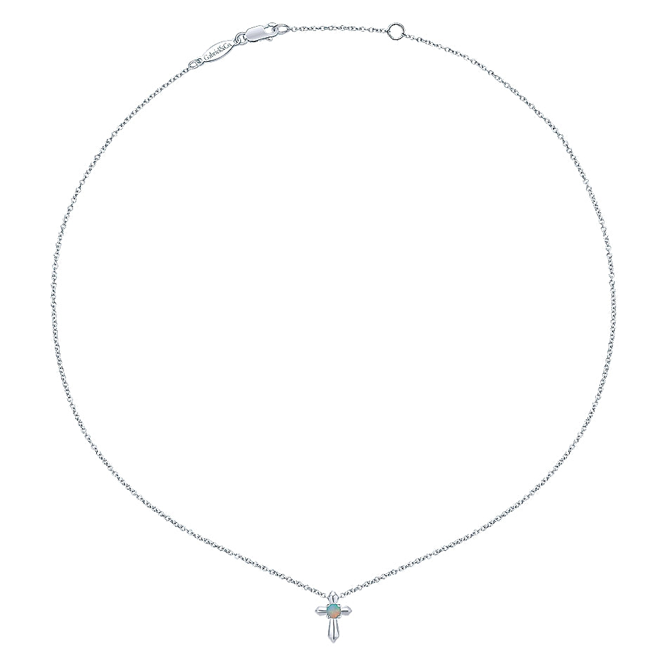 Gabriel & Co Sterling Silver Round Opal Cross Necklace - Silver Necklace