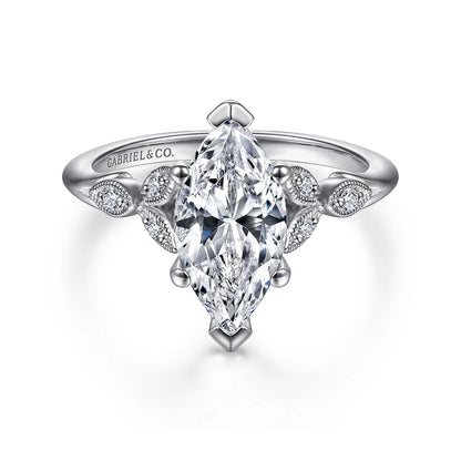 Gabriel & Co. - Celia - 14K White Gold Marquise Shape Diamond Engagement Ring - Diamond Semi-Mount Rings