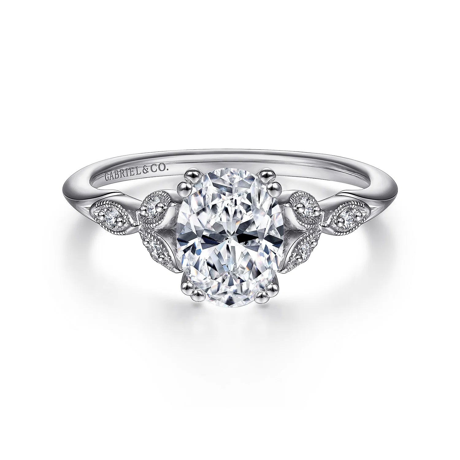 Gabriel & Co. - Celia - 14K White Gold Oval Diamond Engagement Ring - Diamond Semi-Mount Rings