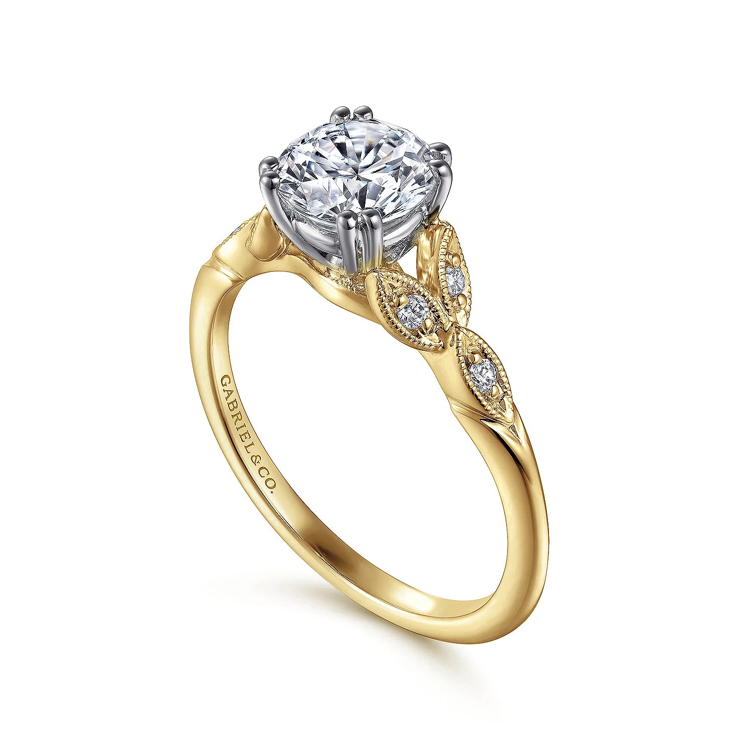 Gabriel & Co. - Celia - 14K White-Yellow Gold Round Diamond Engagement Ring - Diamond Semi-Mount Rings