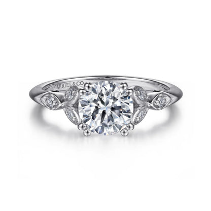 Gabriel & Co. - Celia - Vintage Inspired Platinum Round Split Shank Diamond Engagement Ring - Diamond Semi-Mount Rings