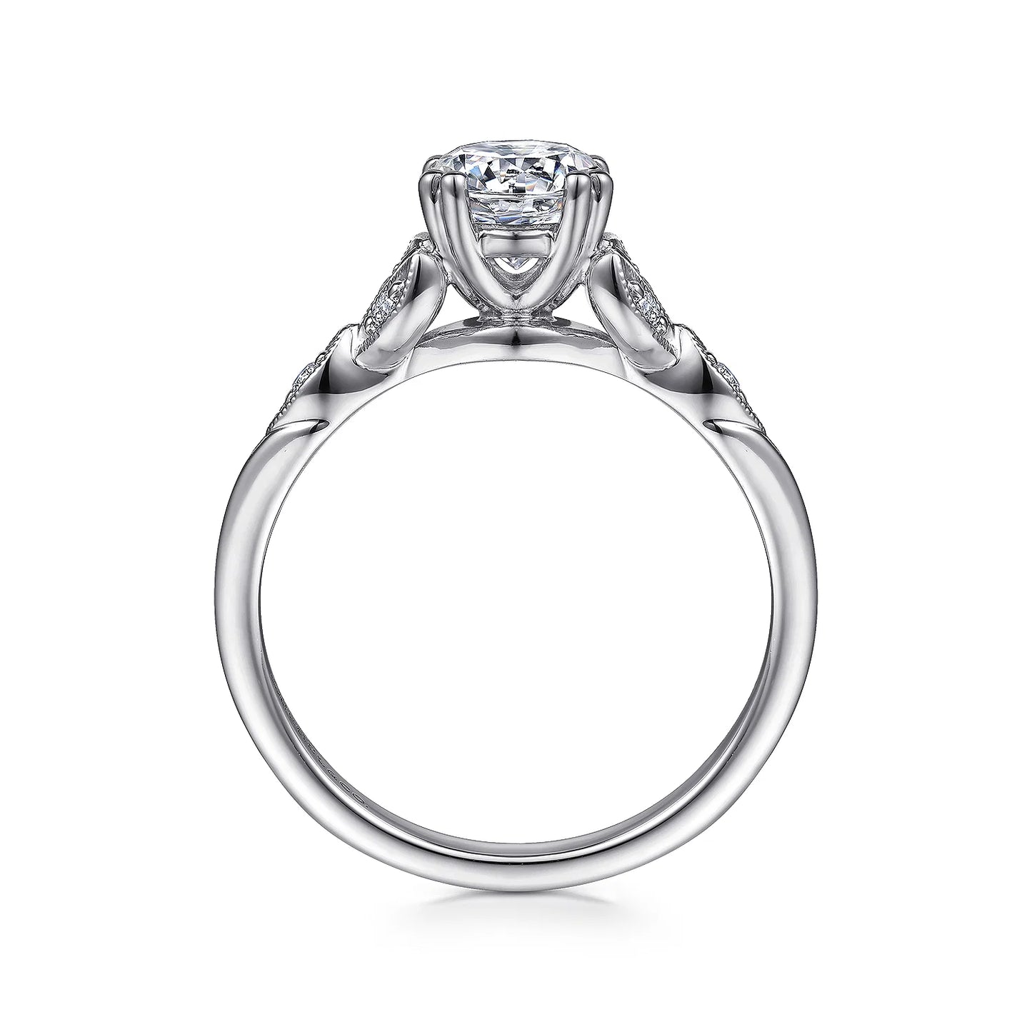 Gabriel & Co. - Celia - Vintage Inspired Platinum Round Split Shank Diamond Engagement Ring - Diamond Semi-Mount Rings