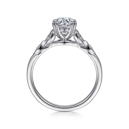 Gabriel & Co. - Celia - Vintage Inspired Platinum Round Split Shank Diamond Engagement Ring - Diamond Semi-Mount Rings