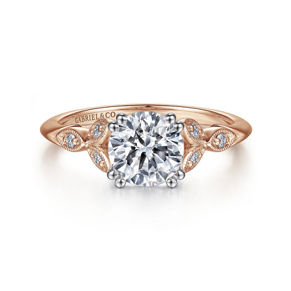 Gabriel & Co - Celia - 14K White-Rose Gold Round Diamond Engagement Ring - Diamond Semi-Mount Rings