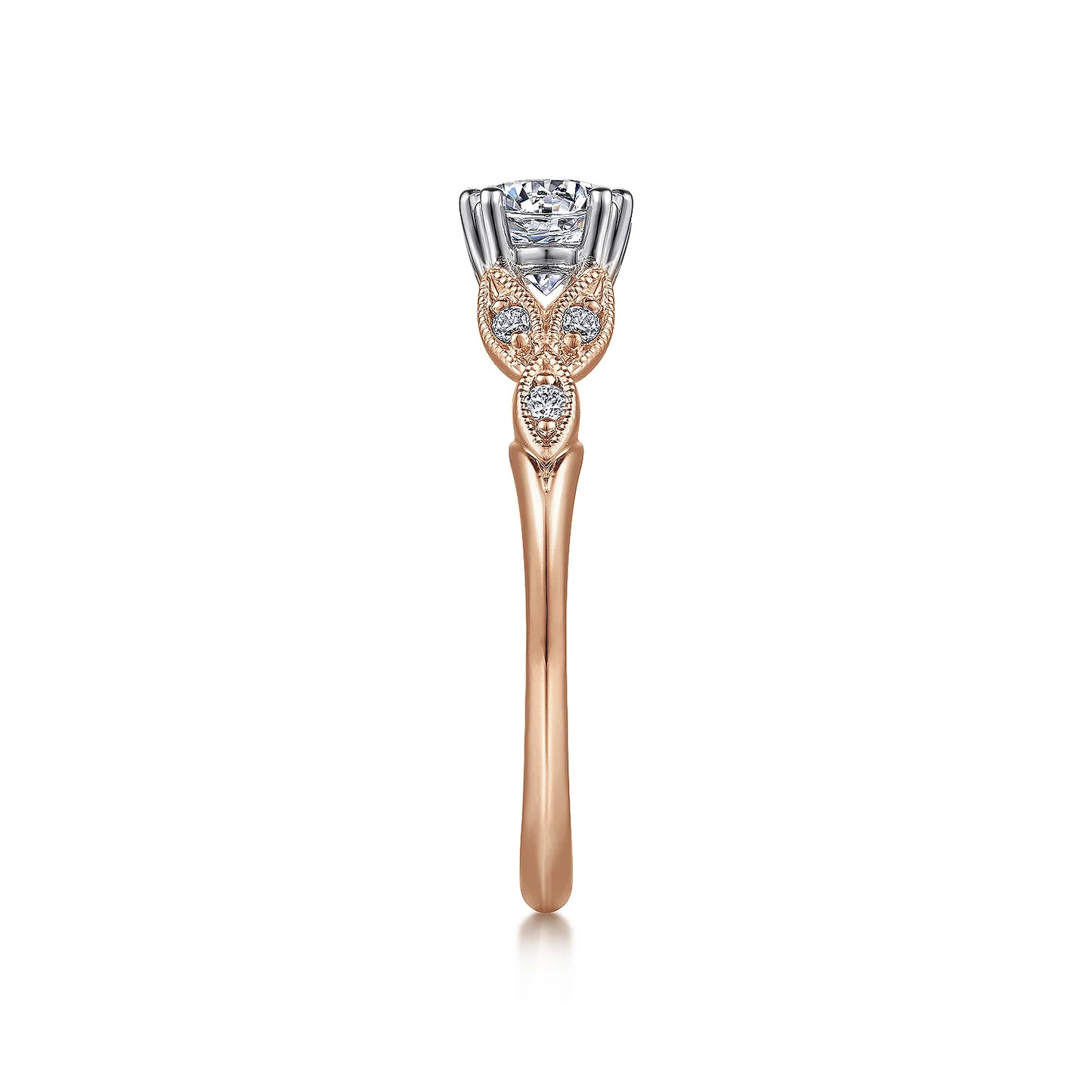 Gabriel & Co - Celia - 14K White-Rose Gold Round Diamond Engagement Ring - Diamond Semi-Mount Rings