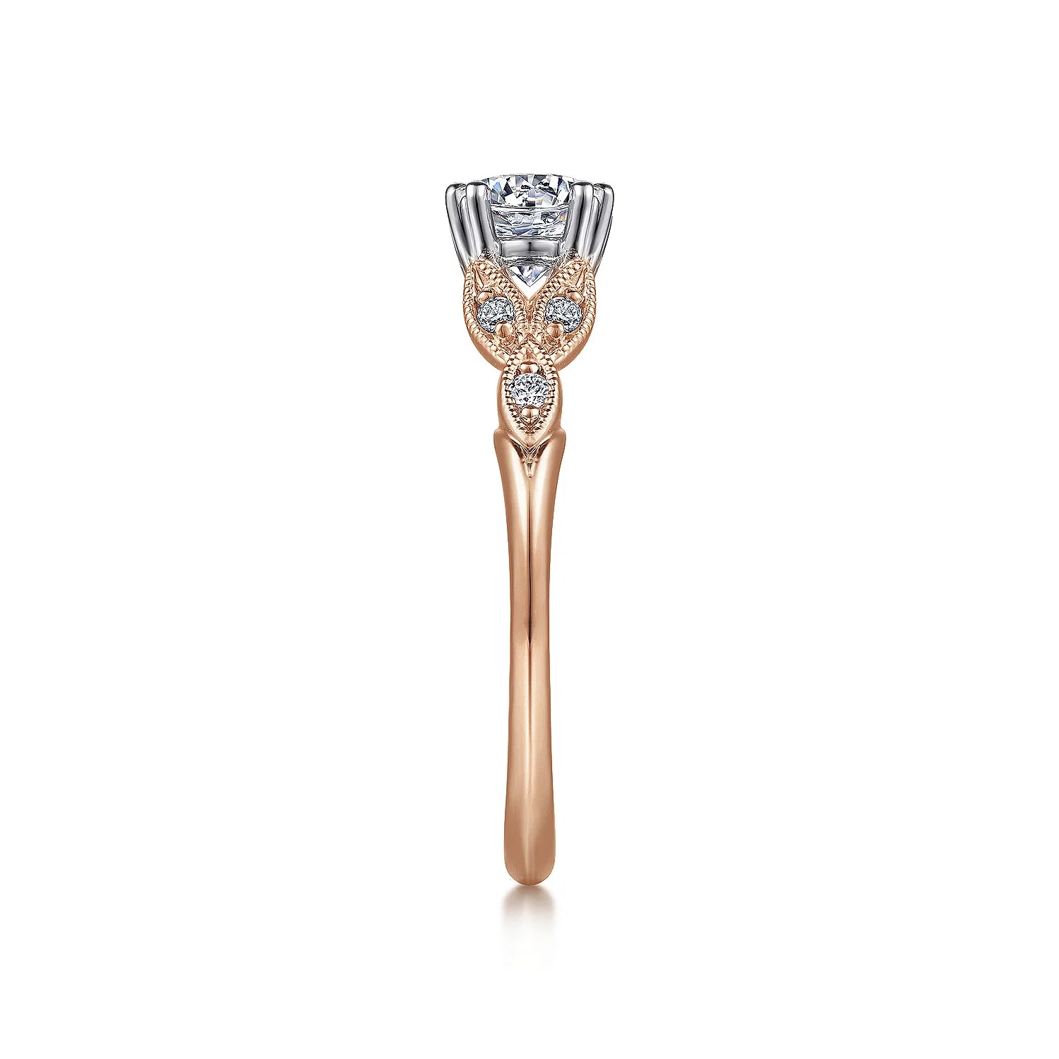 Gabriel & Co - Celia - 14K White-Rose Gold Round Diamond Engagement Ring - Diamond Semi-Mount Rings