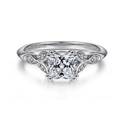 Gabriel & Co. - Celia - 14K White Gold Princess Cut Diamond Engagement Ring - Diamond Semi-Mount Rings