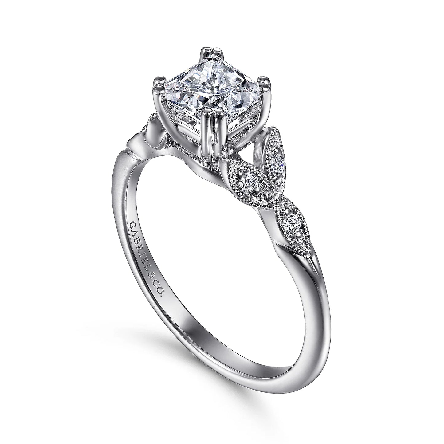 Gabriel & Co. - Celia - 14K White Gold Princess Cut Diamond Engagement Ring - Diamond Semi-Mount Rings