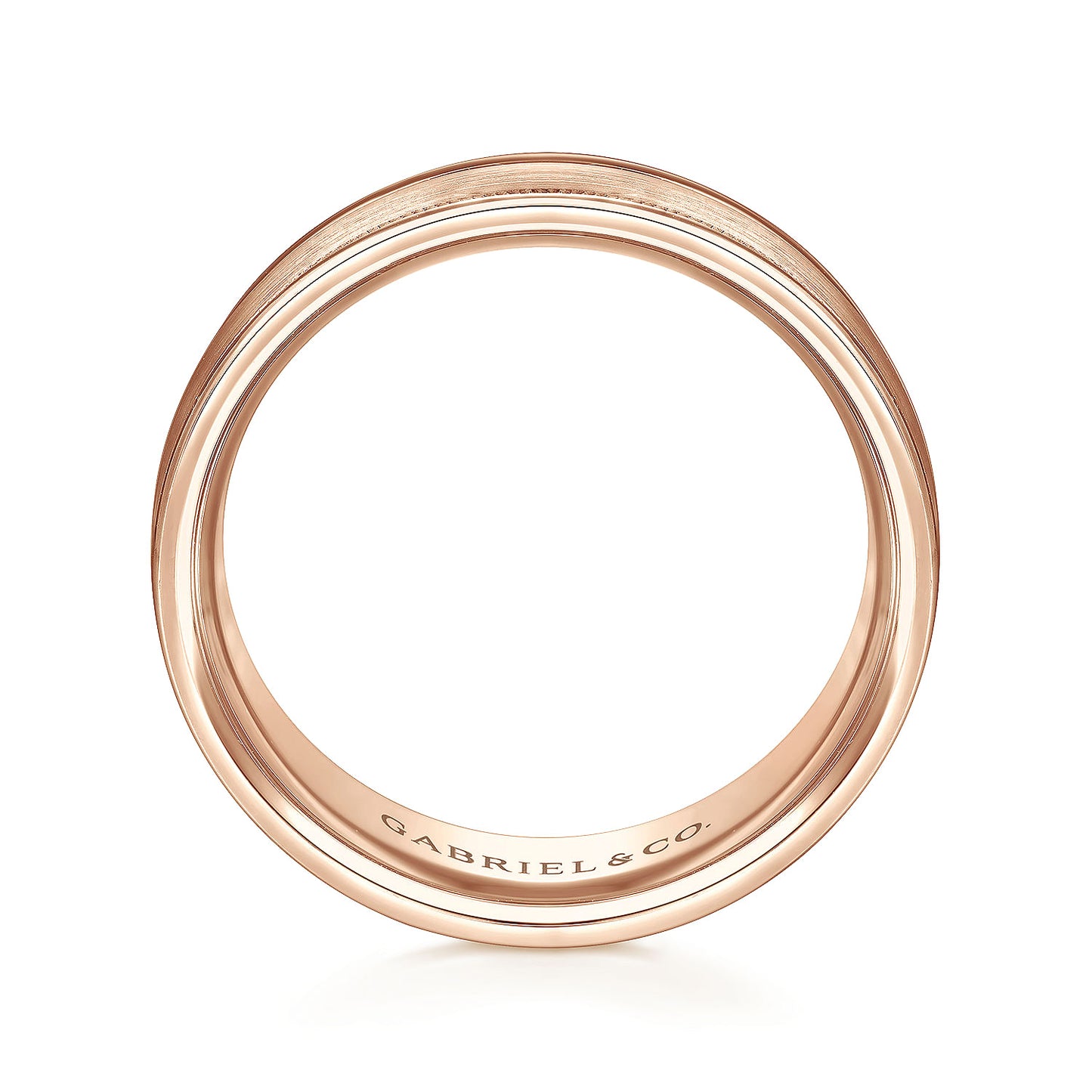 Gabriel & Co Rose Gold Wedding Band With Satin Finished Center, Milgrain Trim And Satin Finished Edges - Gold Wedding Bands - Men's