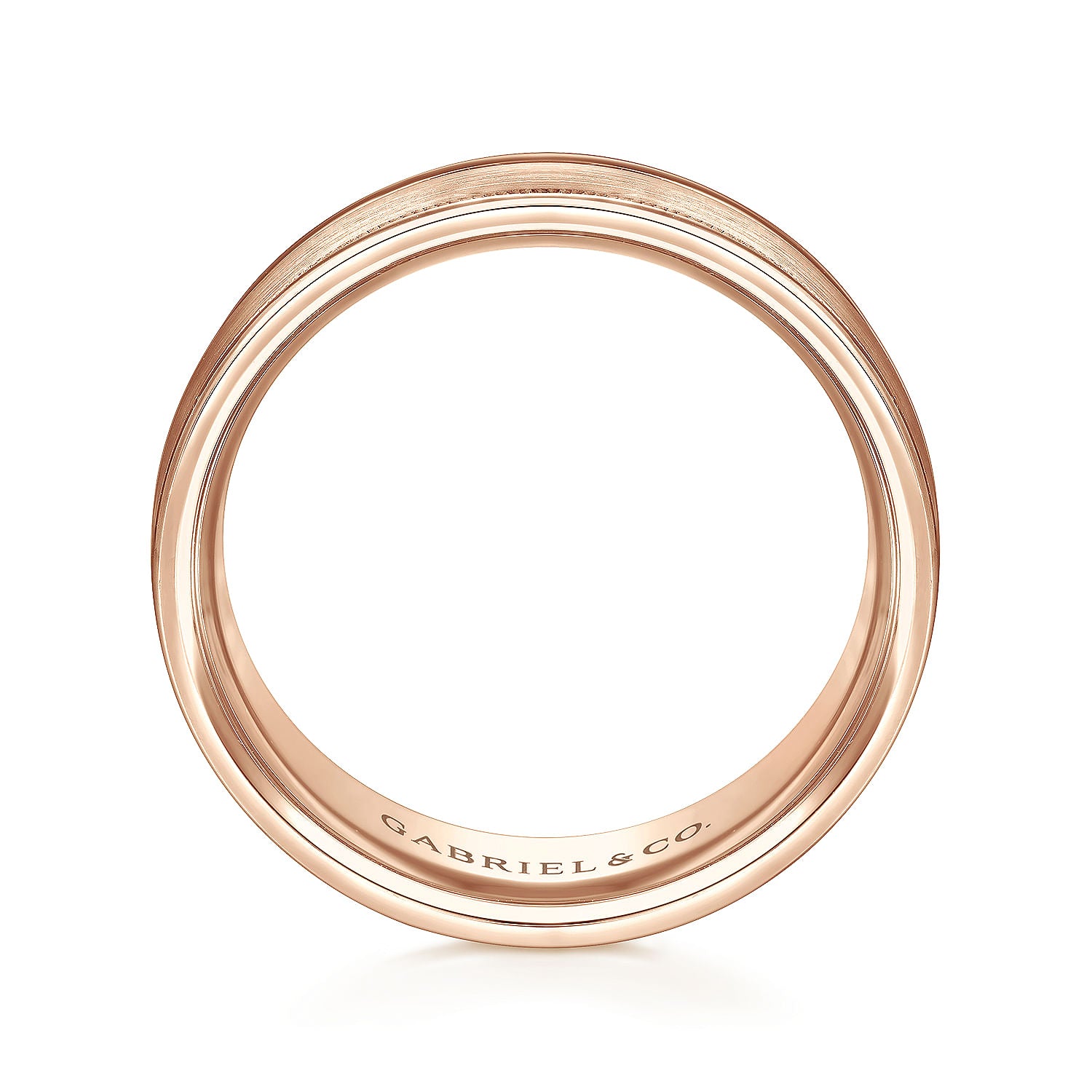 Gabriel & Co Rose Gold Wedding Band With Satin Finished Center, Milgrain Trim And Satin Finished Edges - Gold Wedding Bands - Men's