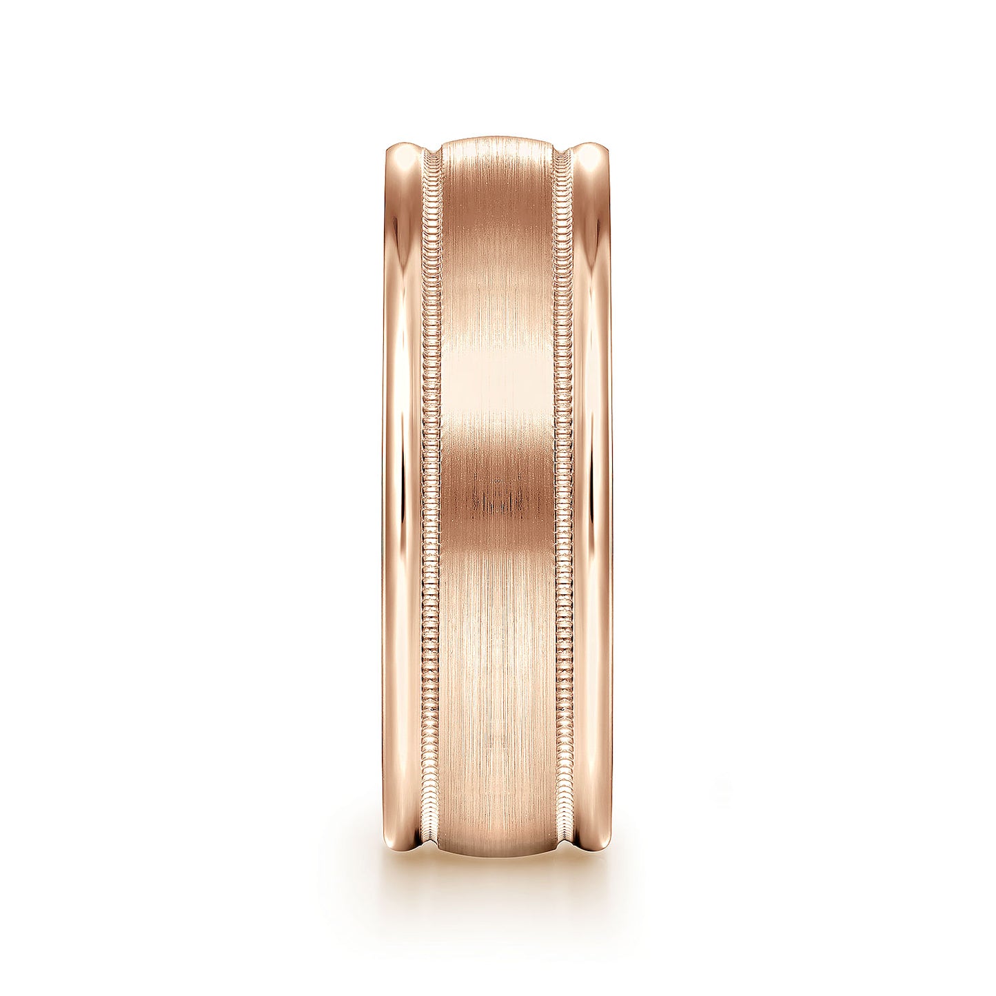 Gabriel & Co Rose Gold Wedding Band With Satin Finished Center, Milgrain Trim And Satin Finished Edges - Gold Wedding Bands - Men's