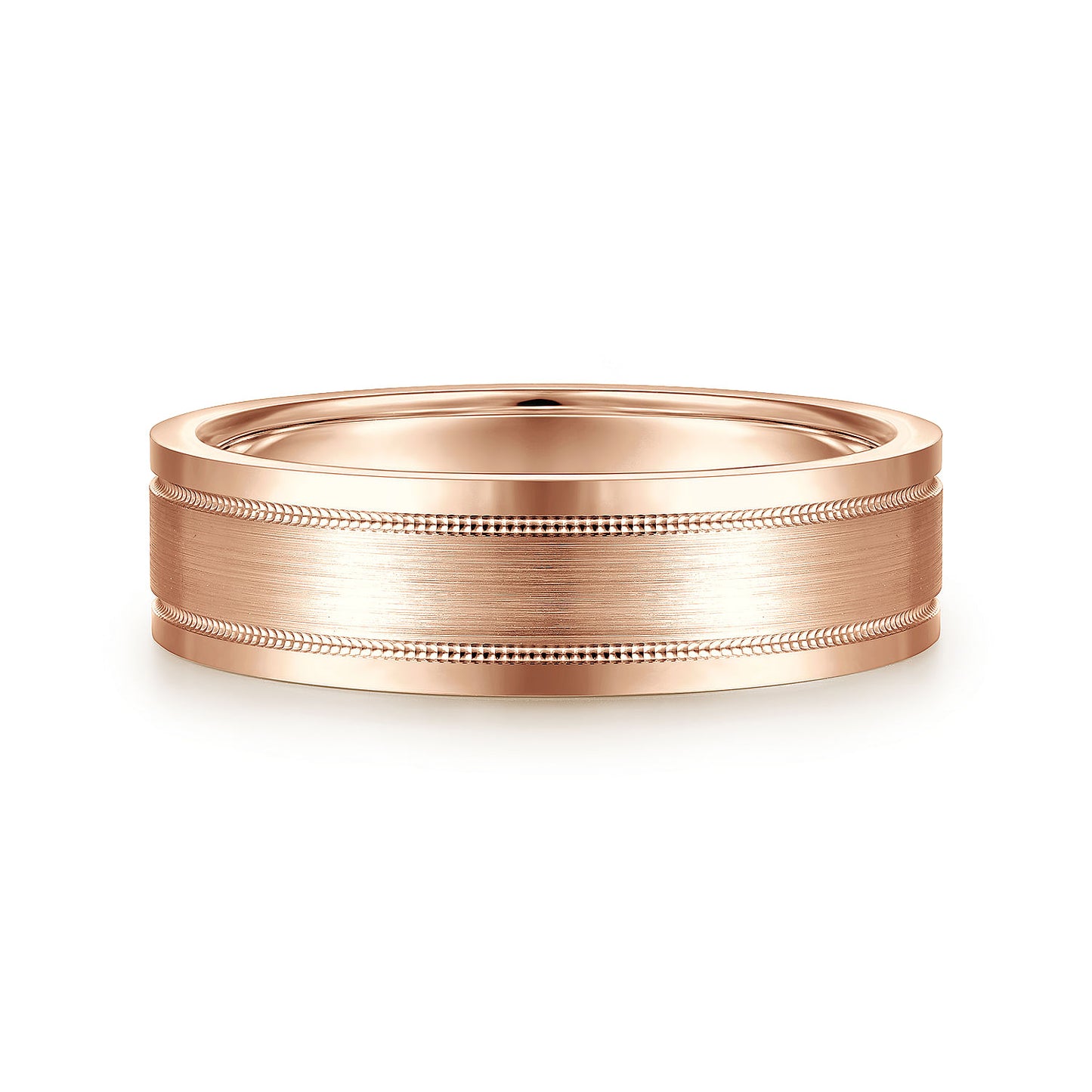 Gabriel & Co Rose Gold Wedding Band With A Satin Finished Center, Milgrain Trim And Polished Edges - Gold Wedding Bands - Men's