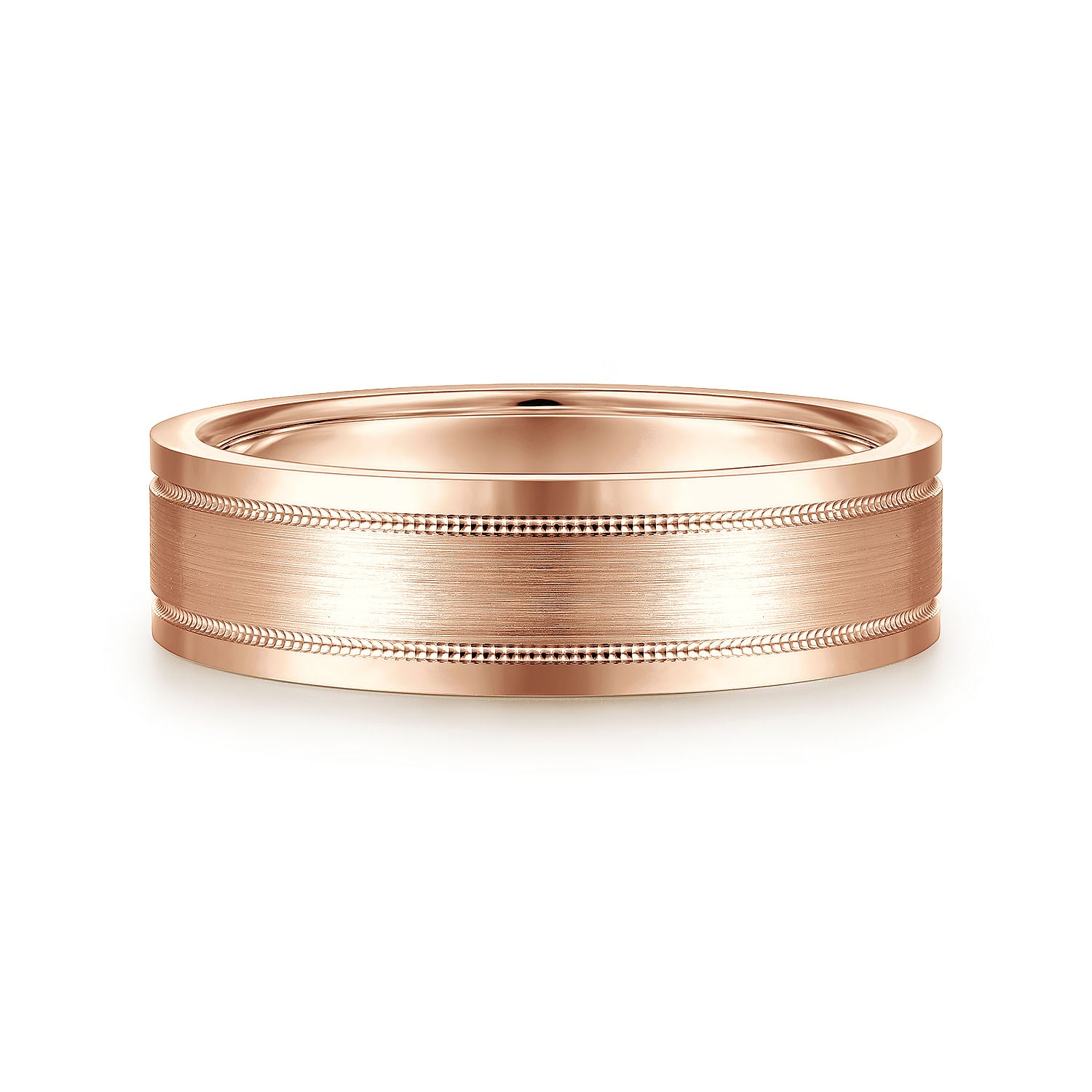 Gabriel & Co Rose Gold Wedding Band With A Satin Finished Center, Milgrain Trim And Polished Edges - Gold Wedding Bands - Men's