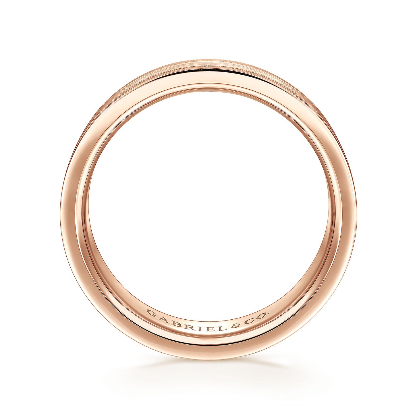 Gabriel & Co Rose Gold Wedding Band With A Satin Finished Center, Milgrain Trim And Polished Edges - Gold Wedding Bands - Men's