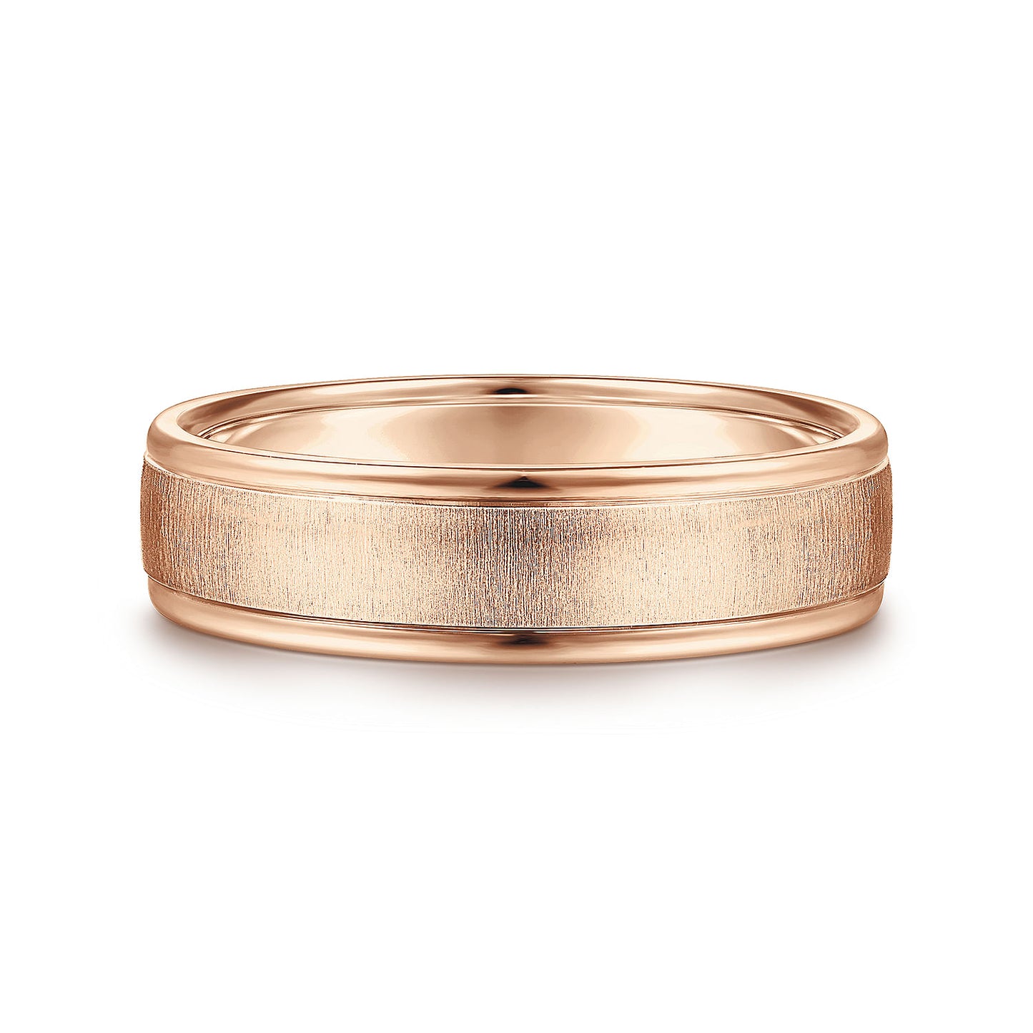 Gabriel & Co Rose Gold Wedding Band With A Sandblast Center And Rounded Polished Edges - Gold Wedding Bands - Men's