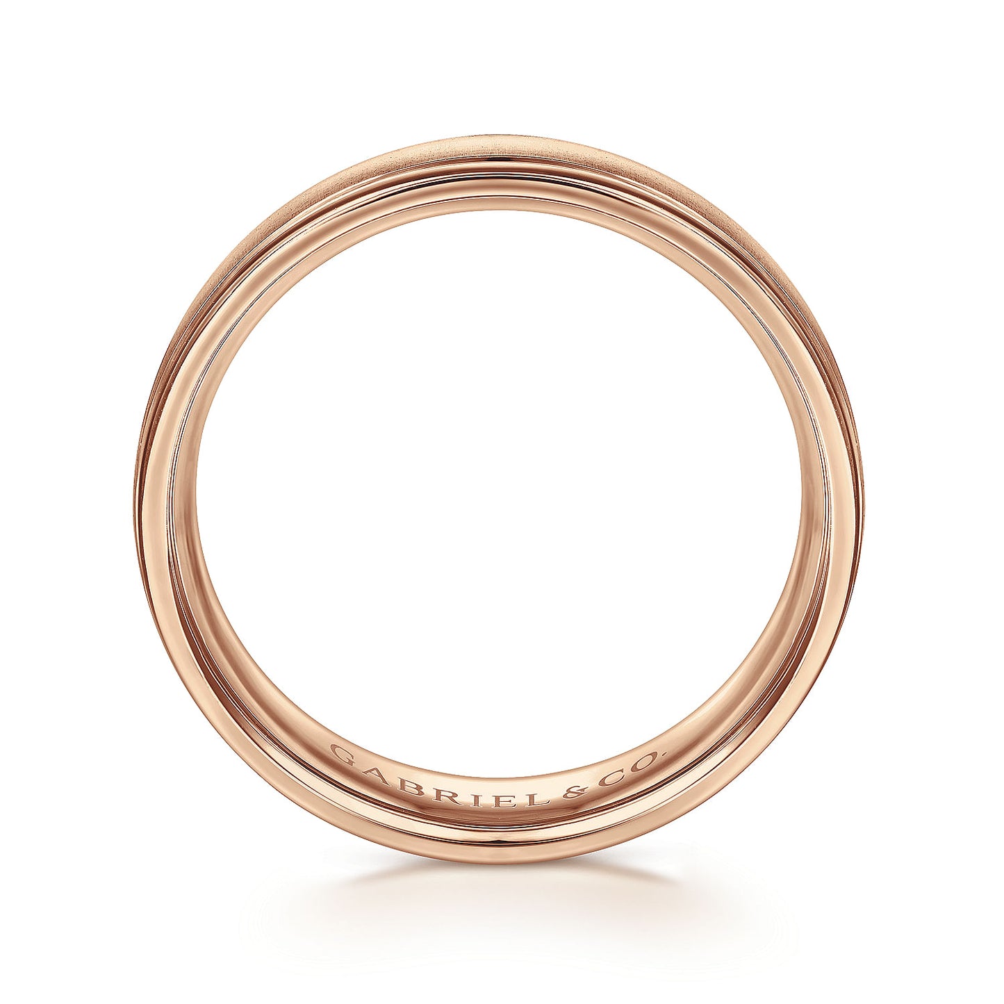 Gabriel & Co Rose Gold Wedding Band With A Sandblast Center And Rounded Polished Edges - Gold Wedding Bands - Men's