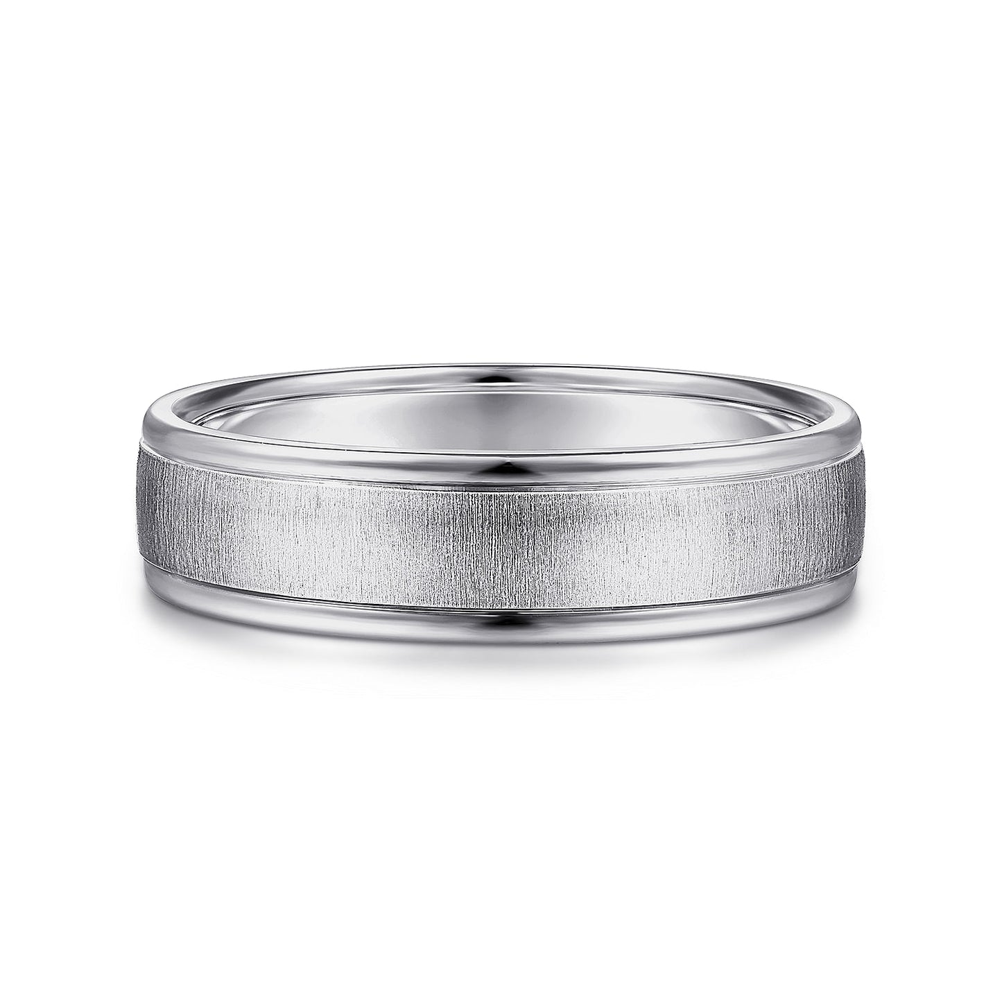 Gabriel & Co White Gold Wedding Band With A Sandblast Center And Rounded Polished Edges - Gold Wedding Bands - Men's