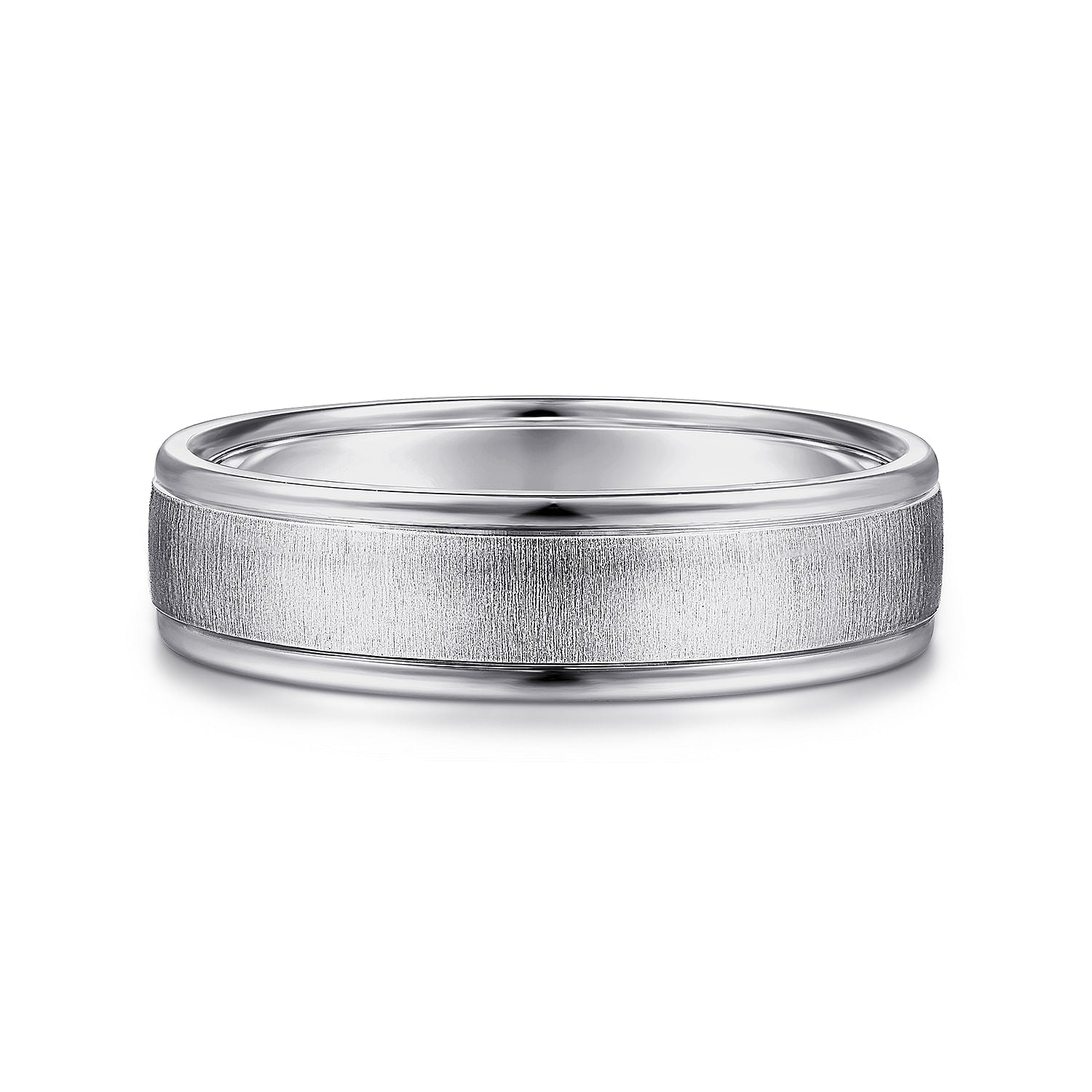 Gabriel & Co White Gold Wedding Band With A Sandblast Center And Rounded Polished Edges - Gold Wedding Bands - Men's