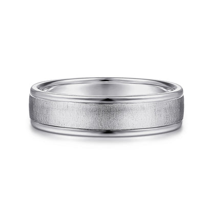 Gabriel & Co White Gold Wedding Band With A Sandblast Center And Rounded Polished Edges - Gold Wedding Bands - Men's