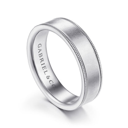 Gabriel & Co White Gold Wedding Band With A Satin Finished Center And Milgrain Edges - Gold Wedding Bands - Men's