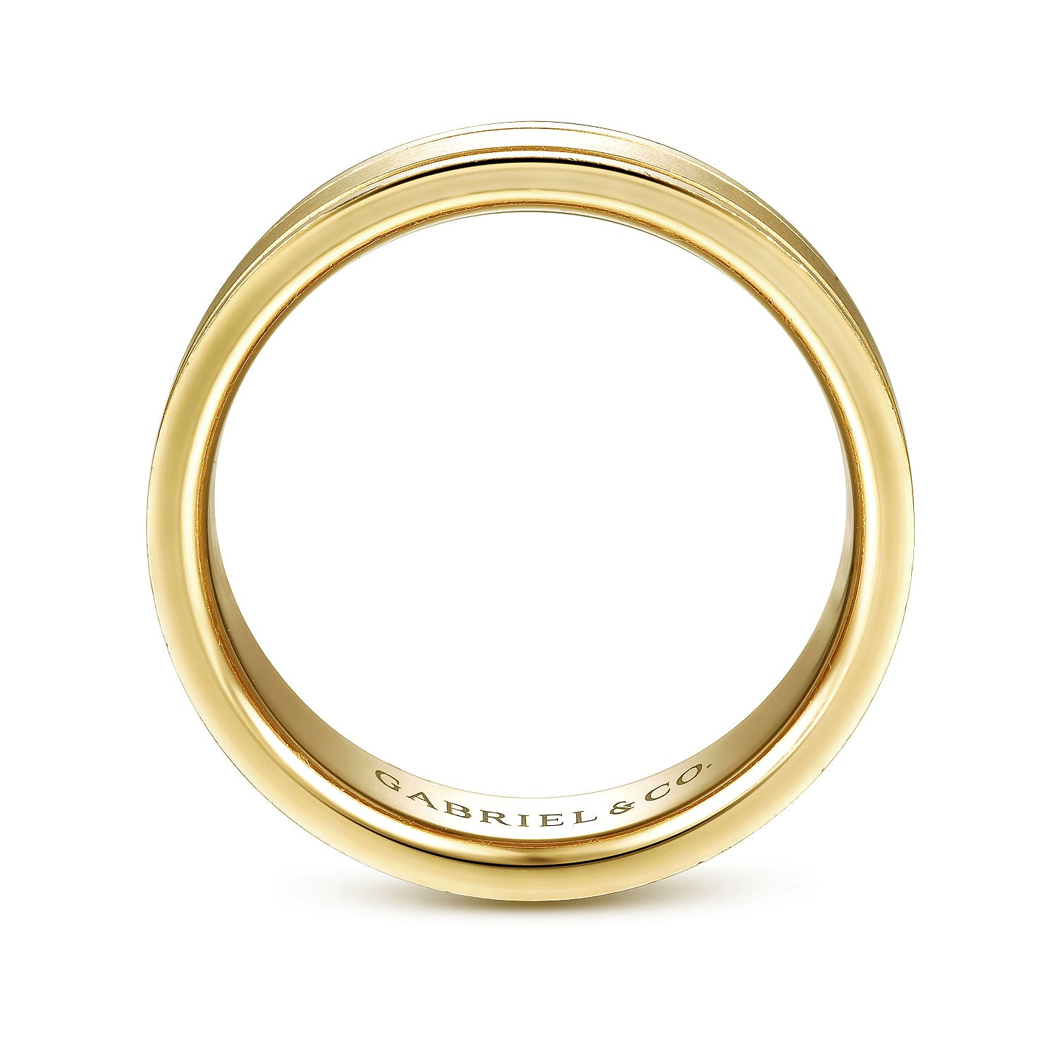 Gabriel & Co Yellow Gold Wedding Band With A Satin Finished Center And Milgrain Edges - Gold Wedding Bands - Men's