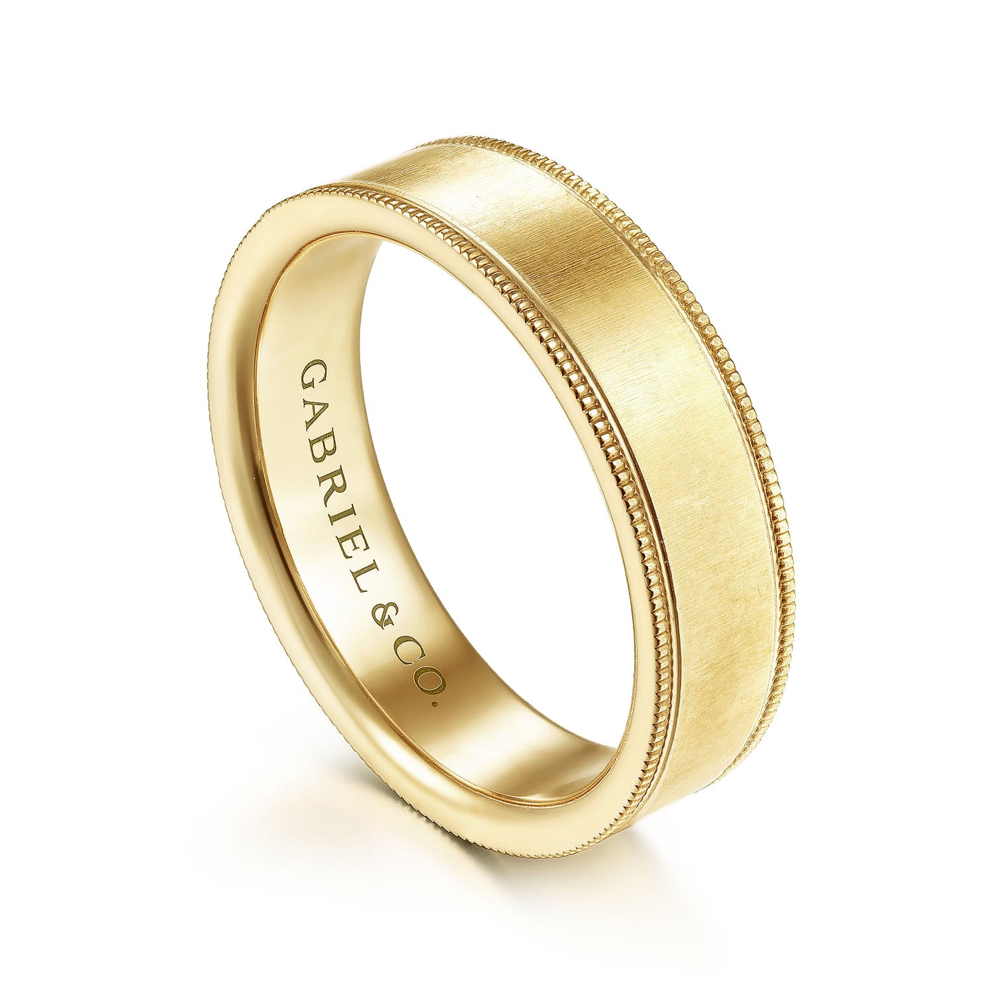 Gabriel & Co Yellow Gold Wedding Band With A Satin Finished Center And Milgrain Edges - Gold Wedding Bands - Men's