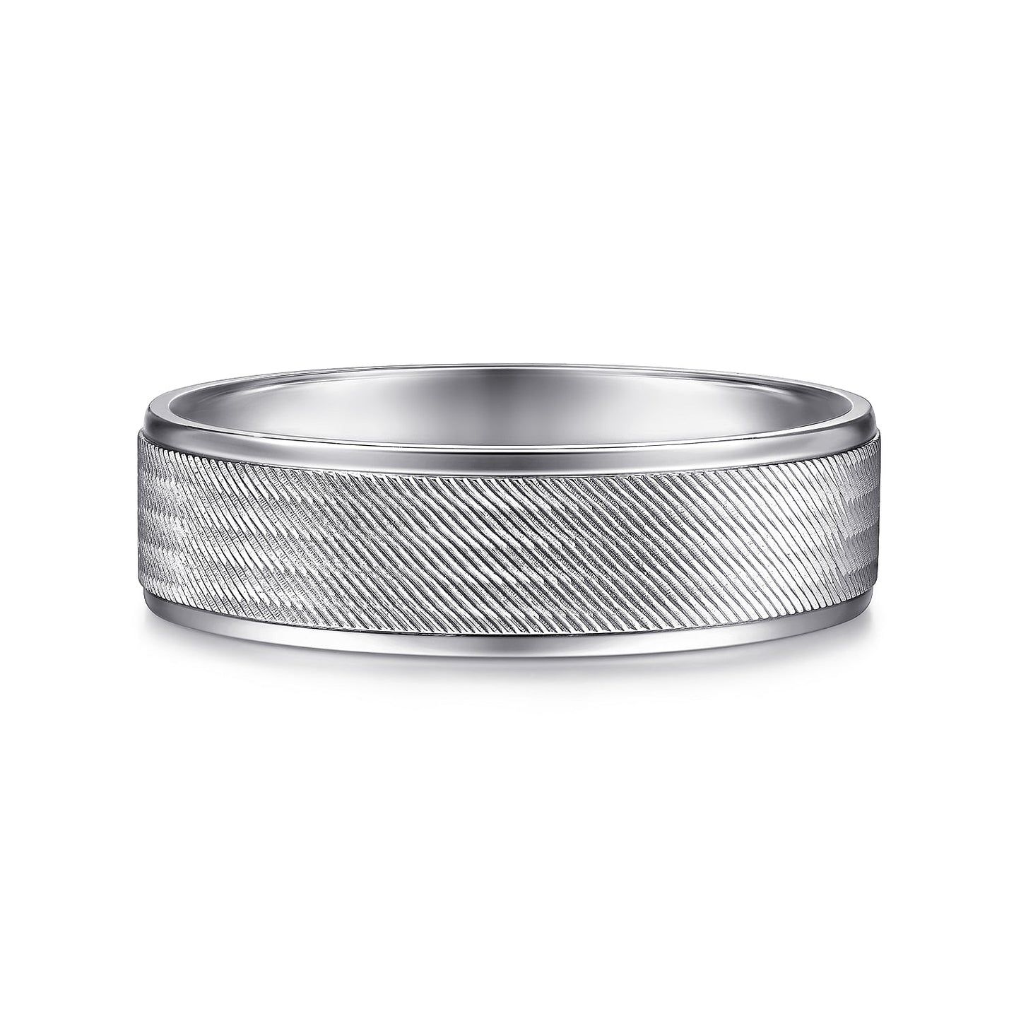 Gabriel & Co White Gold Wedding Band With A Brushed Finished Center And Polished Edges - Gold Wedding Bands - Men's