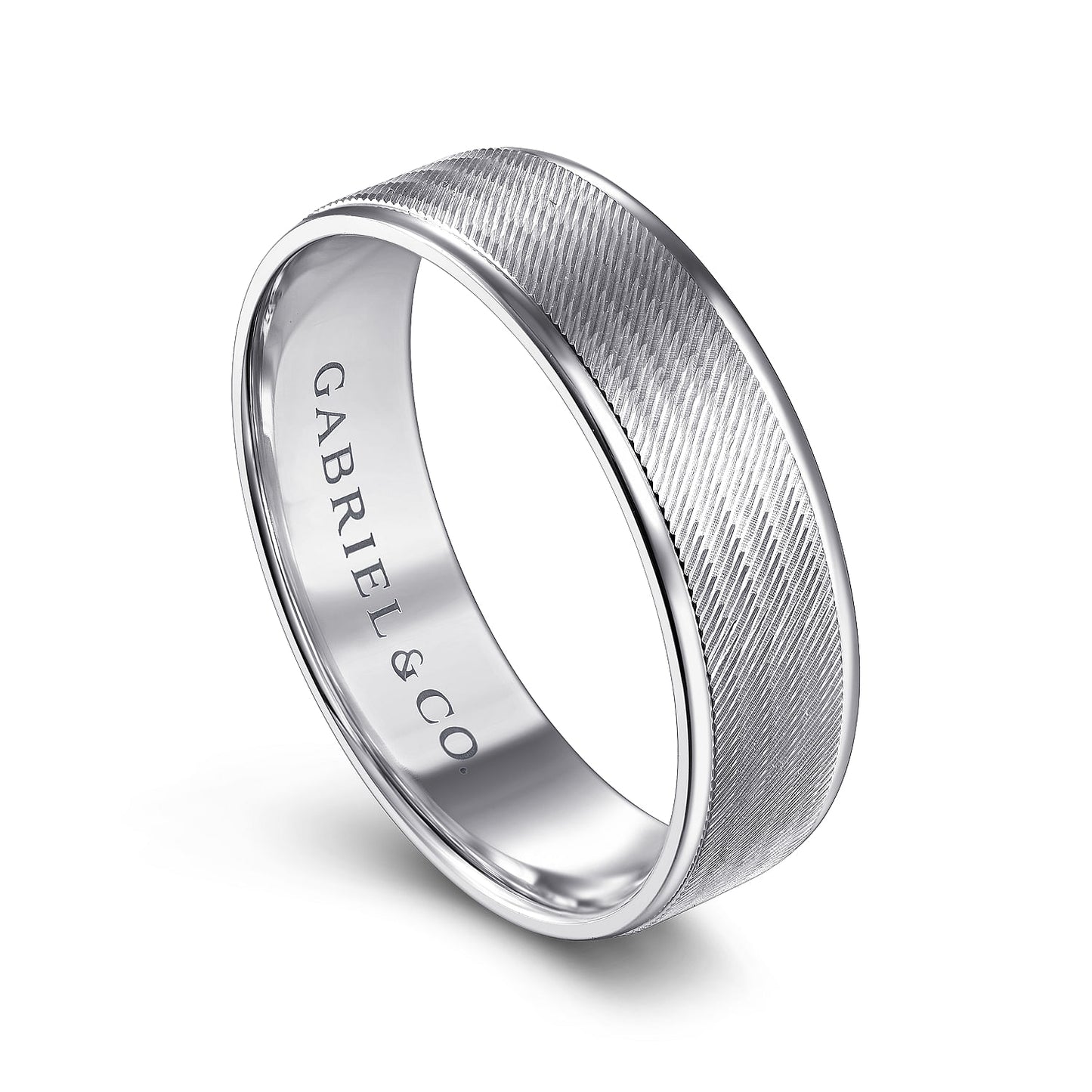 Gabriel & Co White Gold Wedding Band With A Brushed Finished Center And Polished Edges - Gold Wedding Bands - Men's