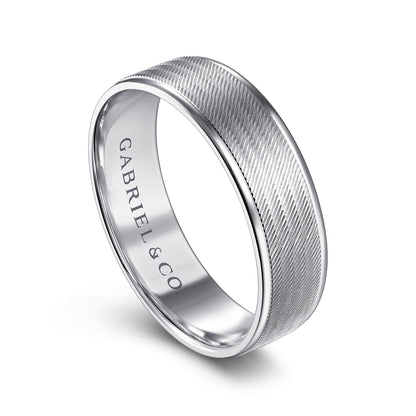 Gabriel & Co White Gold Wedding Band With A Brushed Finished Center And Polished Edges - Gold Wedding Bands - Men's