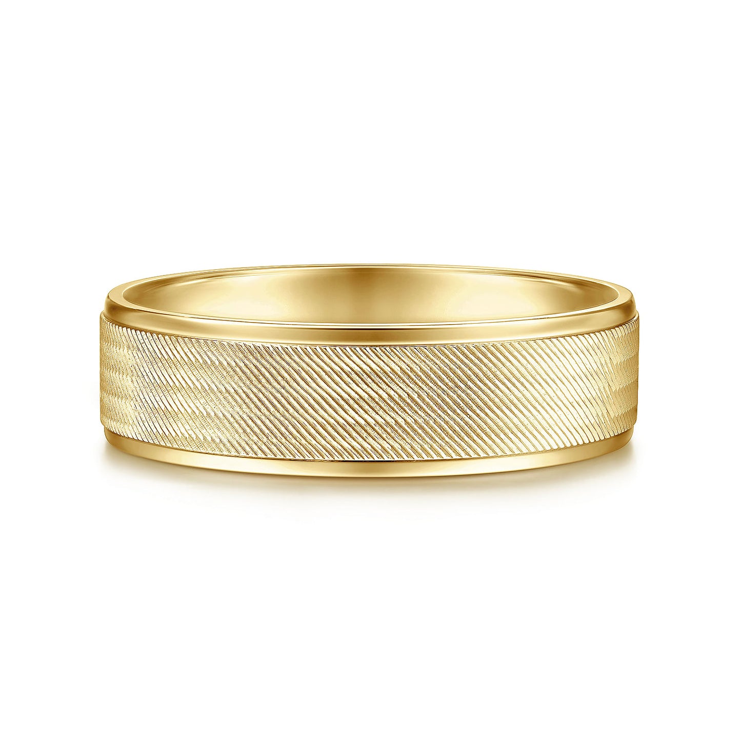 Gabriel & Co Yellow Gold Wedding Band With A Brushed Finished Center And Polished Edges - Gold Wedding Bands - Men's