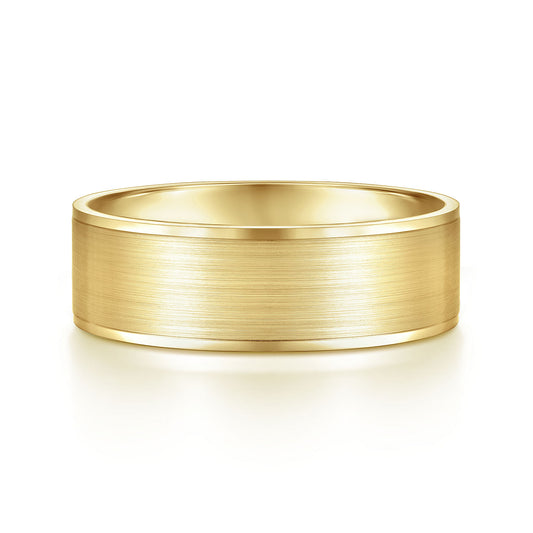 Gabriel & Co Yellow Gold Wedding Band With A Satin Center And Polished Beveled Edges - Gold Wedding Bands - Men's