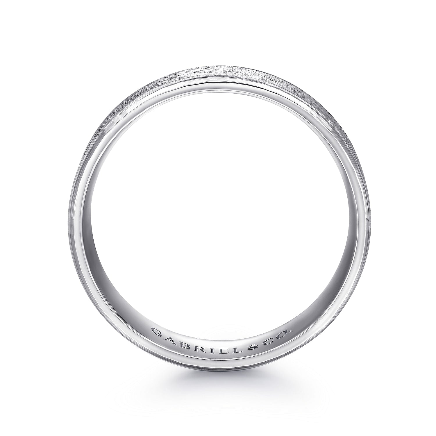 Gabriel & Co White Gold Wedding Band With A Brushed Finished Center And A Beveled Edge - Gold Wedding Bands - Men's