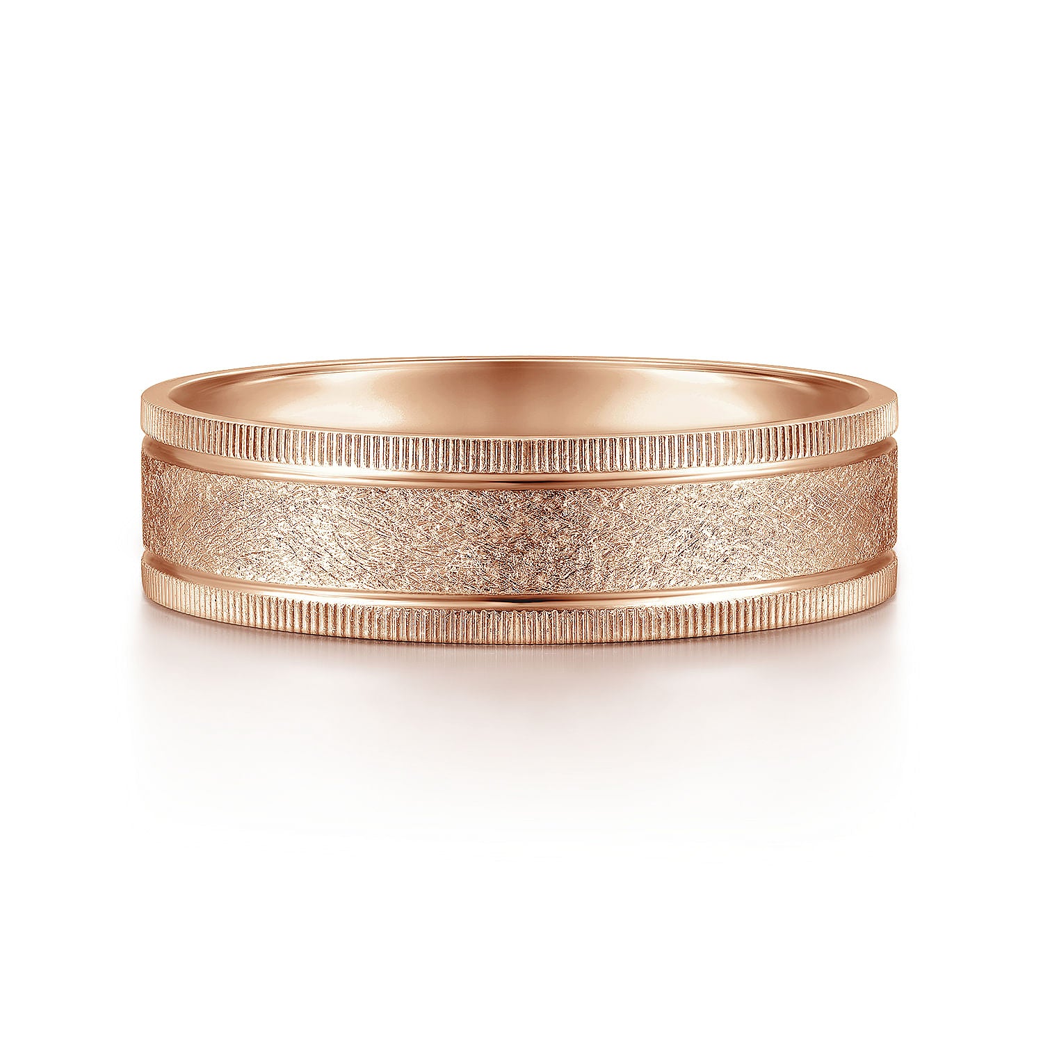 Gabriel & Co Rose Gold Wedding Band With A Sandblasted Center And Diamond Cut Edges - Gold Wedding Bands - Men's