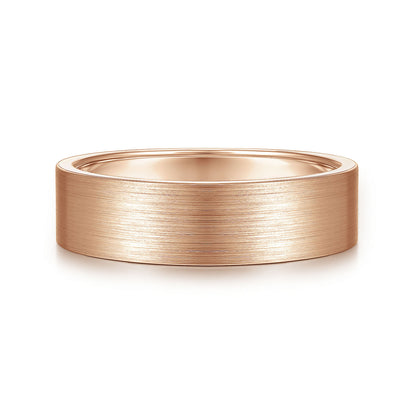 Gabriel & Co Rose Gold Flat Wedding Band With A Satin Finish - Gold Wedding Bands - Men's