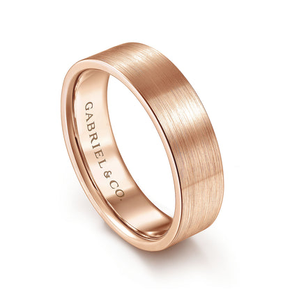 Gabriel & Co Rose Gold Flat Wedding Band With A Satin Finish - Gold Wedding Bands - Men's