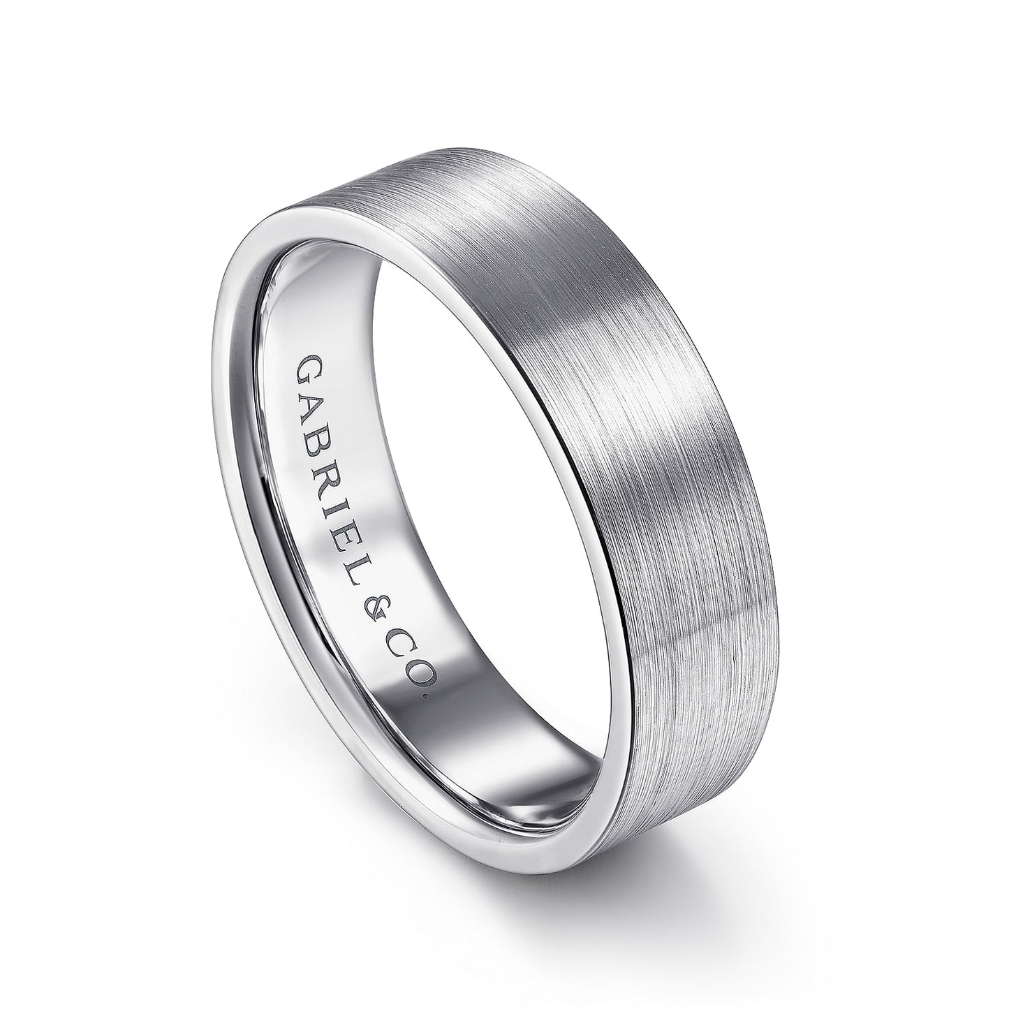 Gabriel & Co White Gold Flat Wedding Band With A Satin Finish - Gold Wedding Bands - Men's