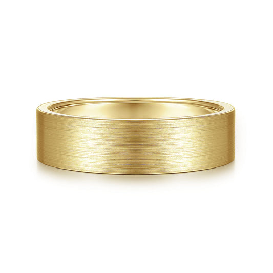 Gabriel & Co Yellow Gold Flat Wedding Band With A Satin Finish - Gold Wedding Bands - Men's