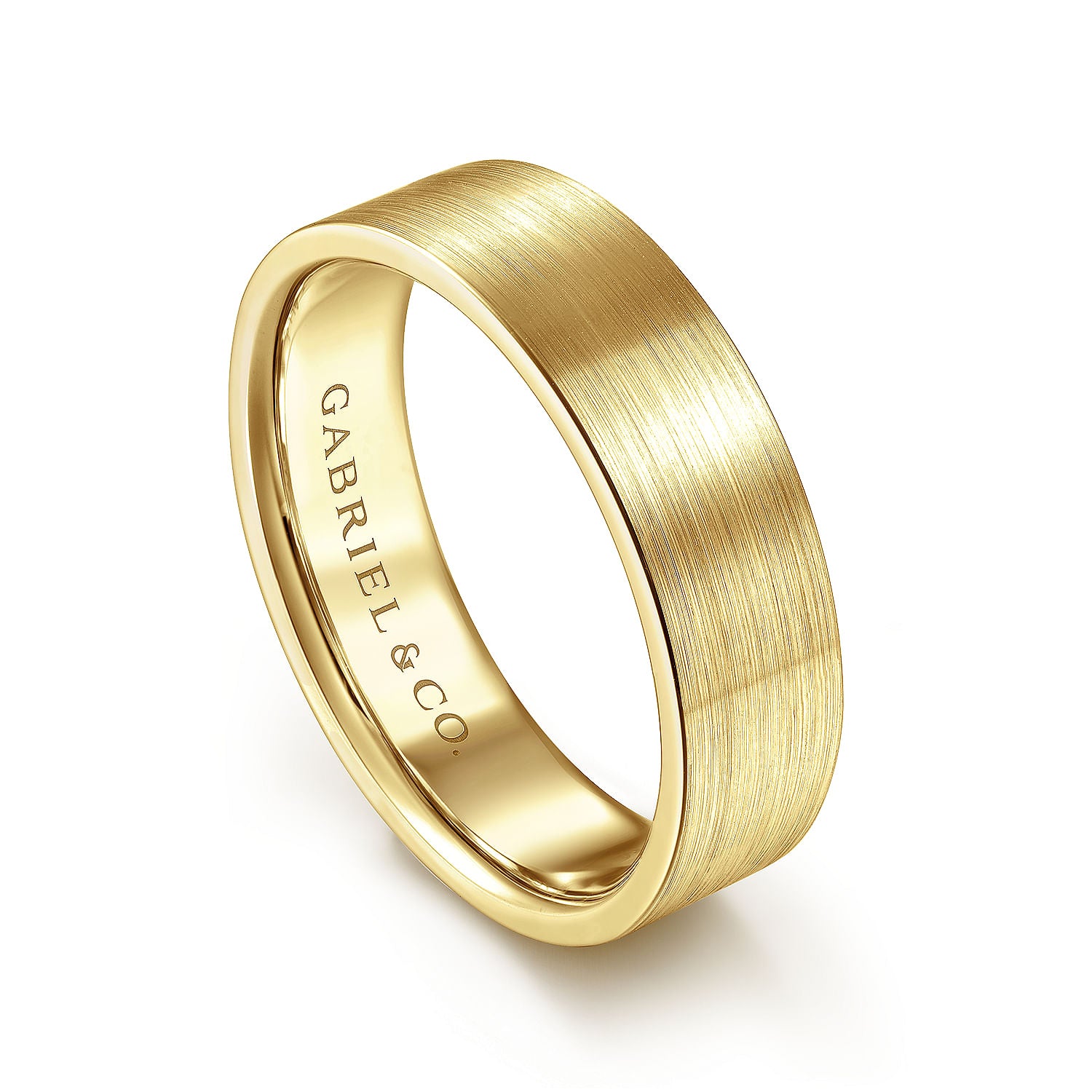 Gabriel & Co Yellow Gold Flat Wedding Band With A Satin Finish - Gold Wedding Bands - Men's