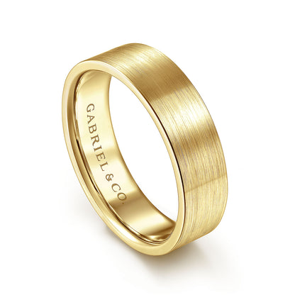 Gabriel & Co Yellow Gold Flat Wedding Band With A Satin Finish - Gold Wedding Bands - Men's