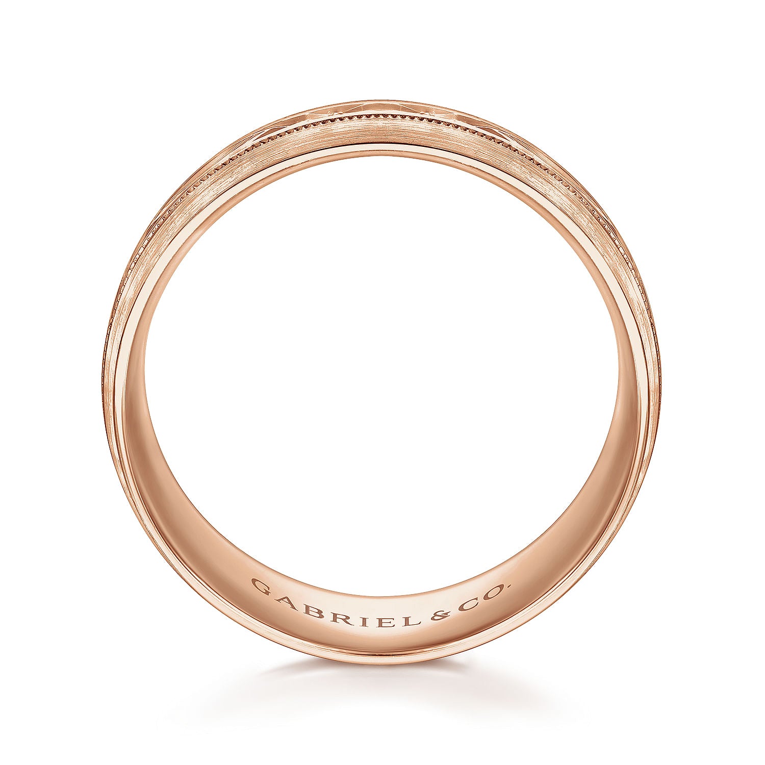 Gabriel & Co Rose Gold Wedding Band With Engraved Center Pattern, Milgrain Trim And Satin Finished Edges - Gold Wedding Bands - Men's